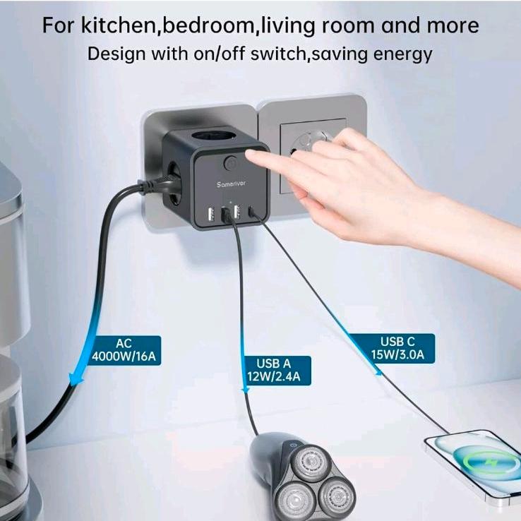 Sameriver ZYC18 USB Power Cube: 3 USB-A, 1 USB-C, Schuko Outlets